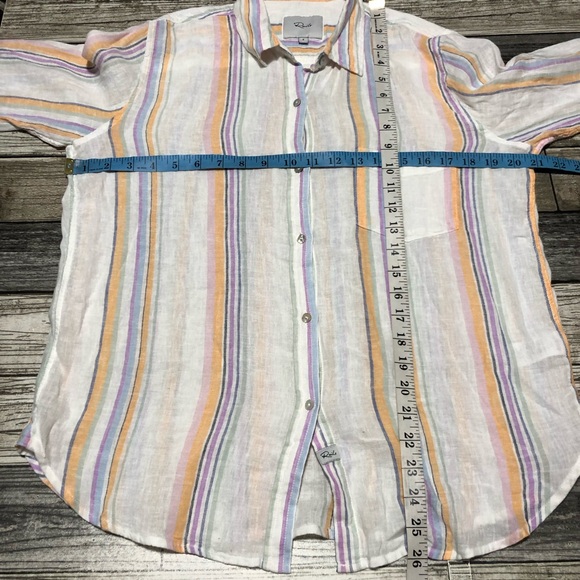 Rails Striped Linen Rayon Button Up Shirt Women’s S White Lightweight Casual - Picture 2 of 9
